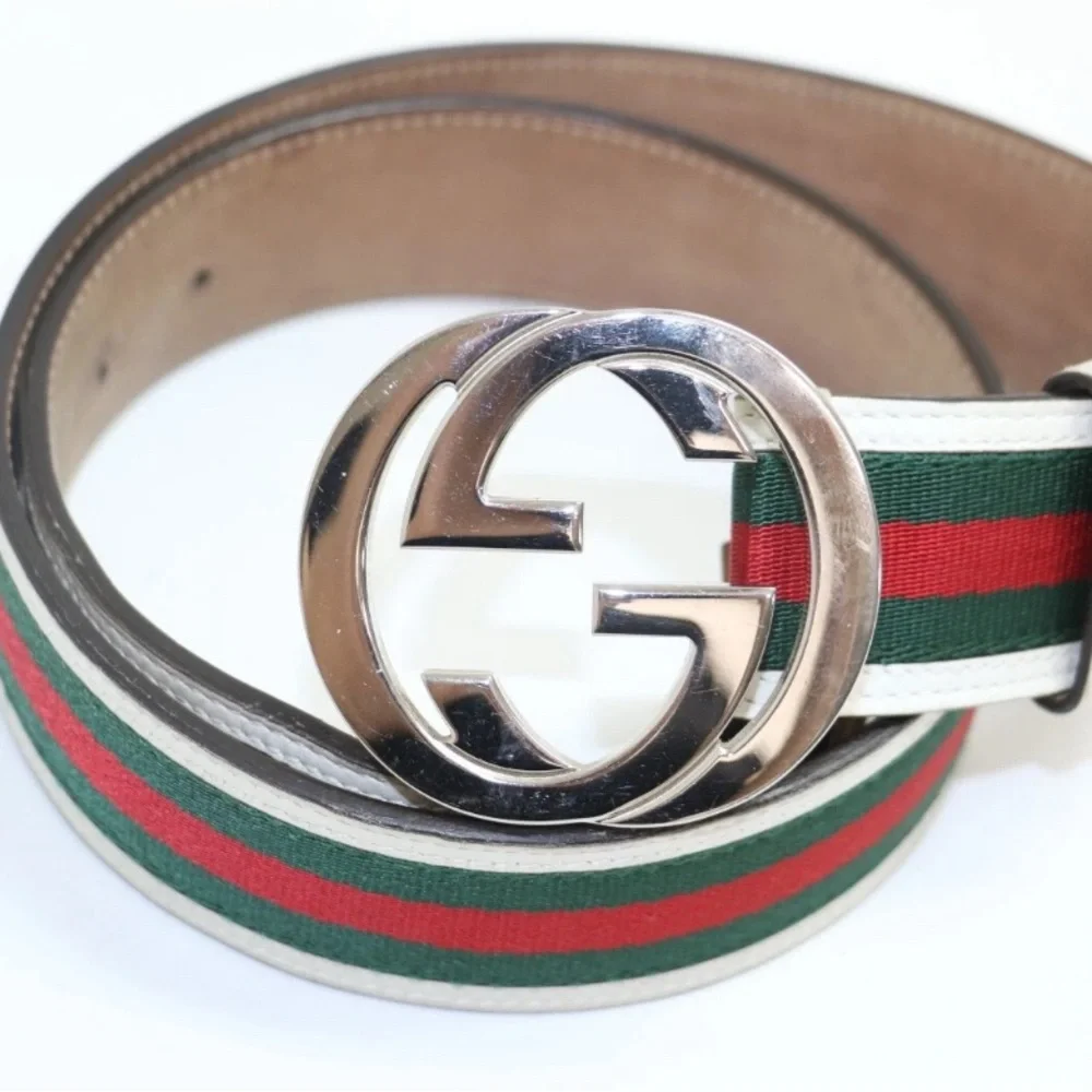 Gucci Green and Red Stripe Belt with GG Buckle - Picture 2 of 6